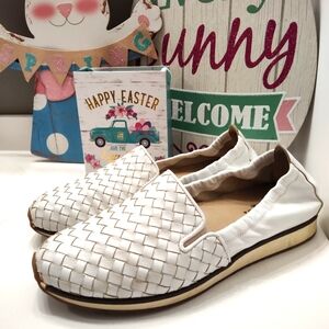 🎉GUC Sesto Meucci Butter Soft Woven Leather Slip On Summer Loafers, White, 9